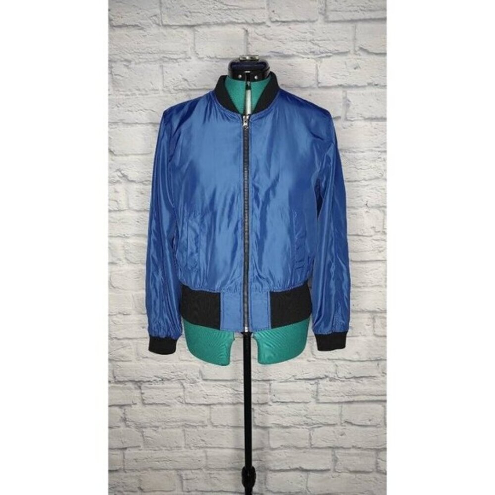 Anthropologie Hei Hei Women's Bomber Jacket Blue Waist Length Full Zip Pockets S